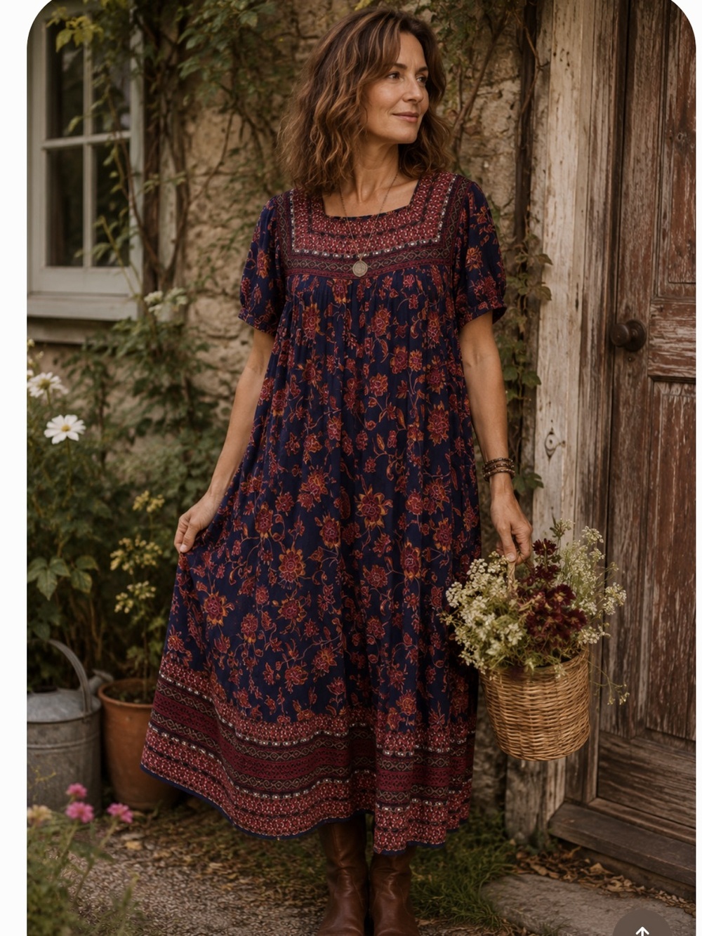 National Womens MuMu Boho 100% Rayon Midi Dress Size M Floral‎ FALL